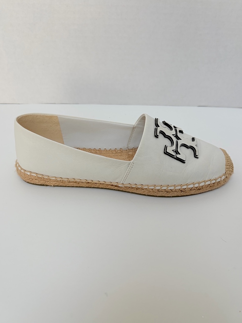 Tory Burch Ines Espadrille Flats Slip On Leather Shoes Gardenia Cream Size 7.5